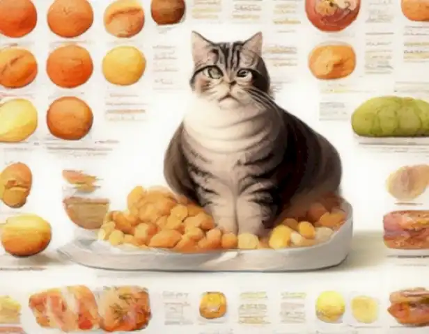 The image should depict a balanced cat food chart, with clear labels and colorful illustrations.