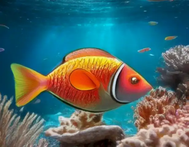 Image should showcase the captivating beauty of the crystal-clear waters and vibrant fish living in a coral reef, highlighting the wonder and fascination of the natural world.