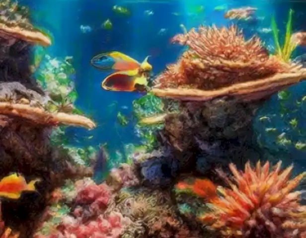 The image should showcase vibrant, colorful Cangrejos swimming and interacting in the crystal-clear waters of an aquarium.