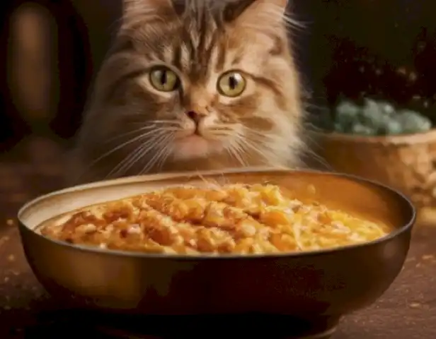   The image should showcase mouthwatering recipes for cat food, accompanied by a warm and inviting ambiance that evokes the joy of feeding a loved feline companion.
