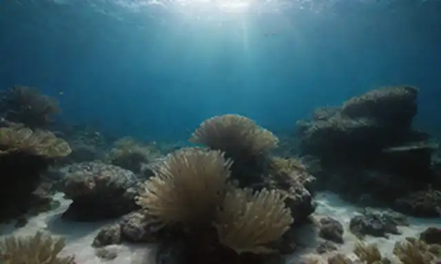 Una escena acuática tranquila y serena con una mezcla de especies de peces, arrecifes de coral y algas; peces nadando juntos en armonía; tamaños, formas y colores variados; no presencia humana; luz solar filtrando a través de la superficie del agua
