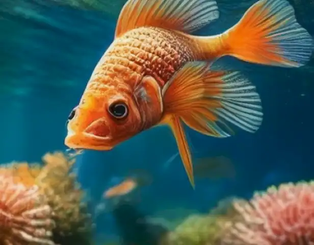 The image should showcase vibrant and colorful aquatic life within an appealing and engaging environment, inviting viewers to explore the captivating world of fish within a serene pond or lake.