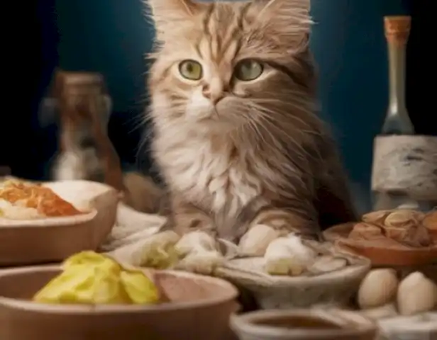 Image should demonstrate the various ways to promote the health of cats through a balanced and healthy diet.