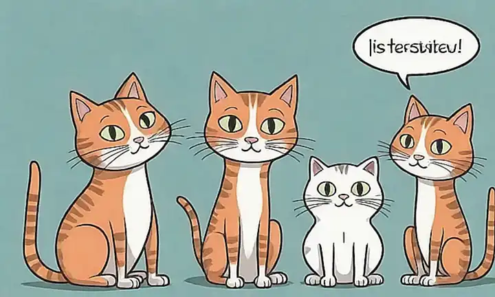 Un dibujo cómico de gatos que rechazan la atención, con texto explicando su comportamiento curioso