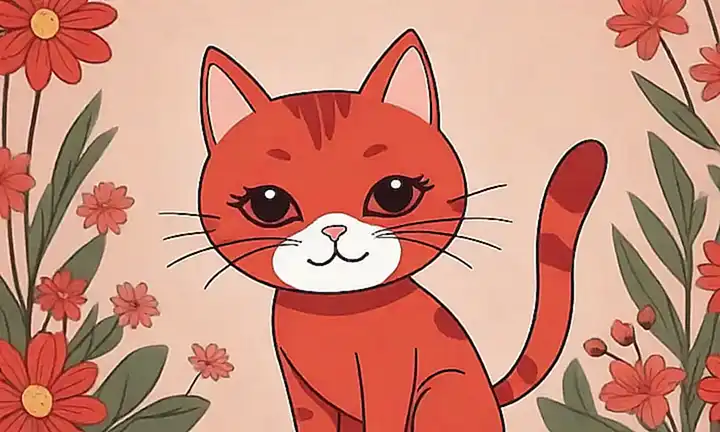Ilustraciones de gatos, flores y tierra borrosas