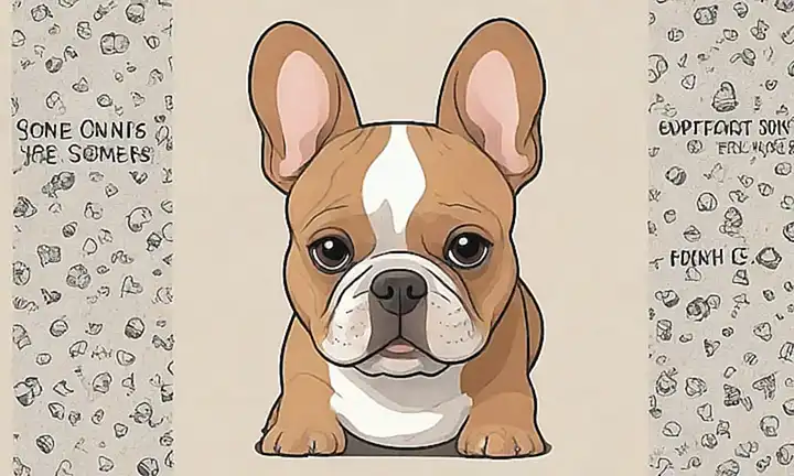 La pared tiene un dibujo de bulldog francés con texto sobre ventajas y motivos