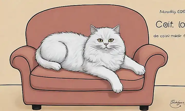 Un gato esponjoso en sofá acolchado