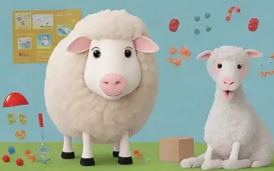 Un póster muestra a Dolly la Ovinos y modelos científicos de clonación de ADN