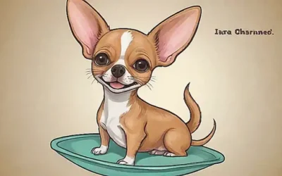 Ilustración de Chihuahua whimsical con guía de cuidado detallada en negrita