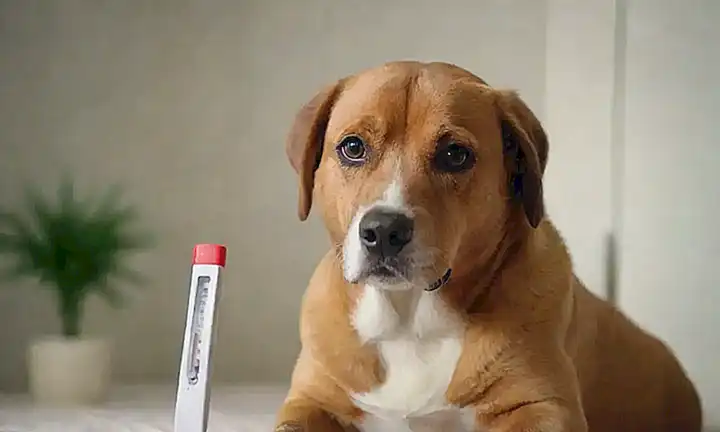 Un perro inquieto con fiebre.