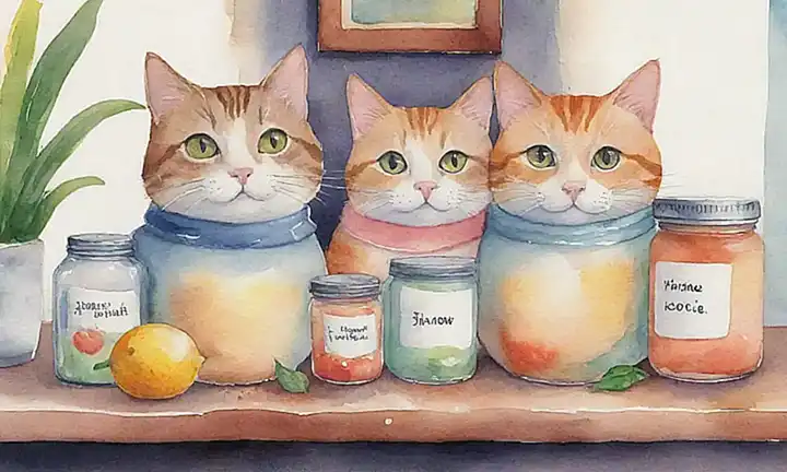 Una ilustración de gatos con remedicos caseros para resfríos en una fuente juguetona