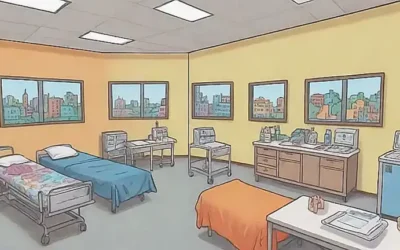 Ilustración colorida de clínicas veterinarias