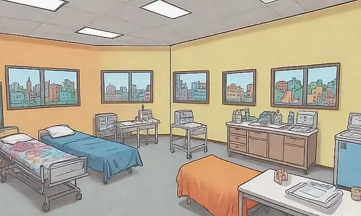 Ilustración colorida de clínicas veterinarias
