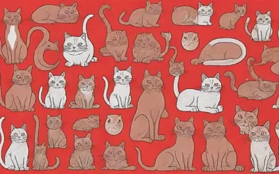 Imágenes de gatos estresados en un fondo rojo con diagnósticos y tratamientos