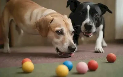 Los perros juegan con entusiasmo.