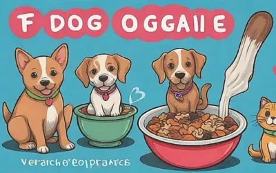 Ilustraciones de mascotas con diseños naturales y texto sobre beneficios orgánicos