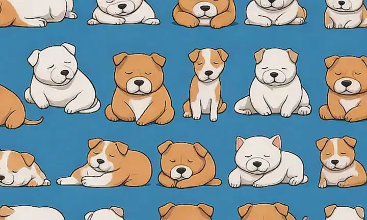 Paisajes tranquilos con perros durmiendo en sueños, siete posiciones
