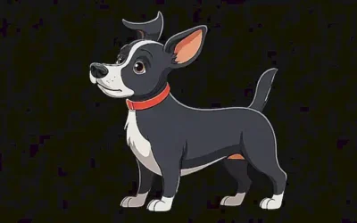 Dibujo de perro juguetón en un fondo oscuro
