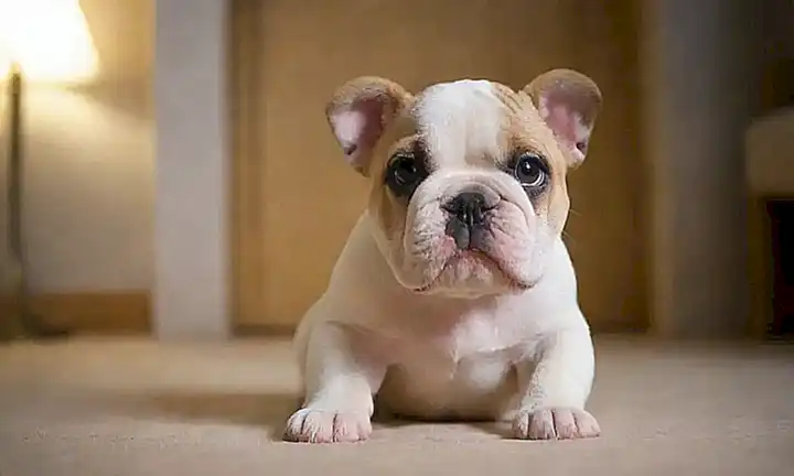 El cachorro bulldog francés adorable está cuidado por sus dueños