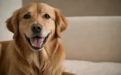 Una imagen de Golden Retriever sonriendo se muestra con un texto que expresa amor por la raza