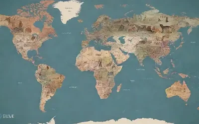 Un patrón mundial de mapas muestra razas de gatos organizadas alfabéticamente con imágenes