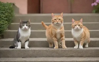 Dos gatos juguetones en un fondo con escaleras para la convivencia saludable