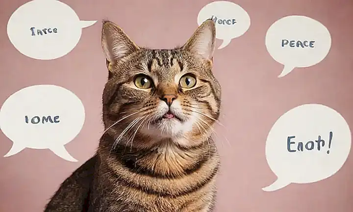 Un gato tabaqu se viste en una ilustración con burbujas de diálogo sobre la paz