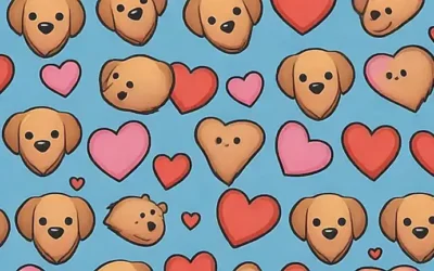 Caniche feliz con emojis de corazón y estrellas.