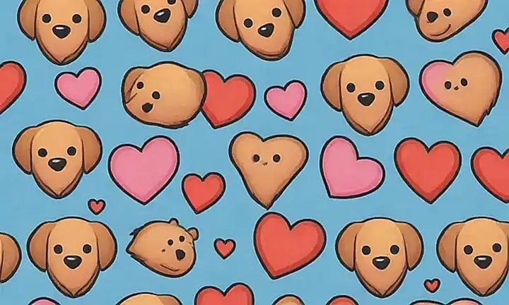 Caniche feliz con emojis de corazón y estrellas.