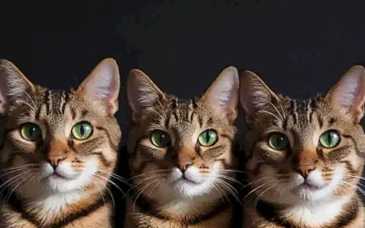 Tapas felinos con expresión enigmática y diseño de pixel art