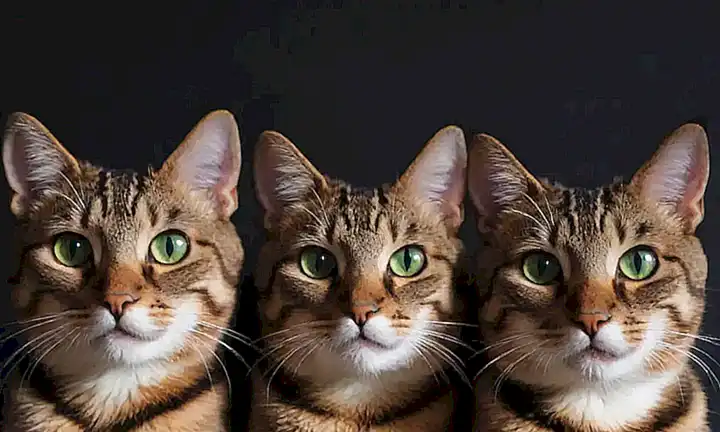 Tapas felinos con expresión enigmática y diseño de pixel art