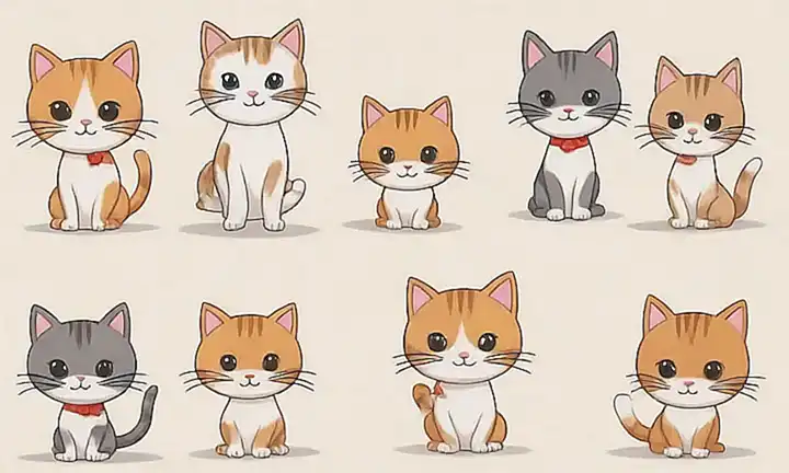 Una ilustración de gato en el papel pintado con iconos para una convivencia armoniosa con los gatos. *****Translation:** An illustrated cat design on the wallpaper with icons for harmonized living with cats