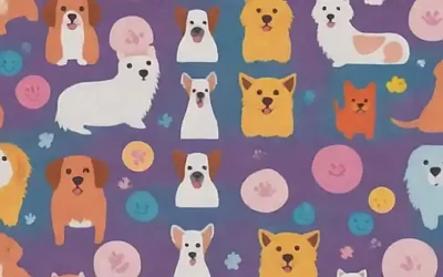 El diseño es vibrante con ilustraciones de perros
