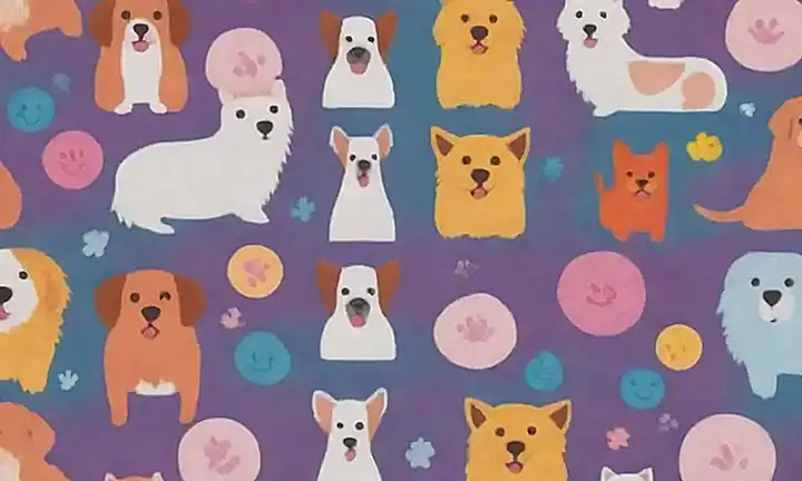 El diseño es vibrante con ilustraciones de perros