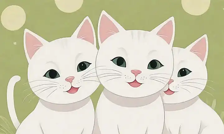 Gatos blancos sonrientes miran un fondo suave