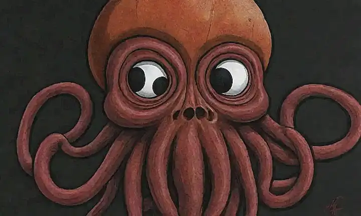 Un retrato inquietante de Paul El Pulpo con claroscuros dramáticos y fútbol caótico