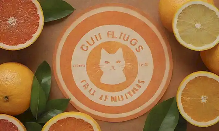 Un gráfico alegre de cítricos, gatos y un emblema natural con consejos de remedios