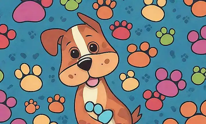 Un perro ilustrado con un diseño de patrones y una huella de pata