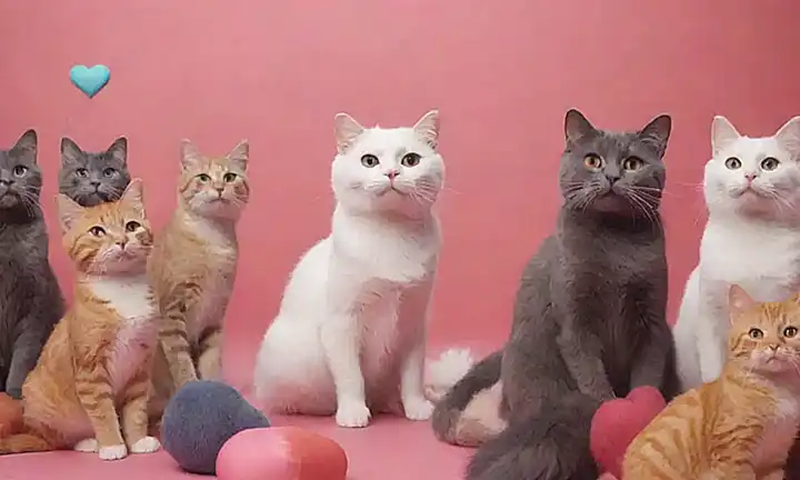 Imágenes imaginativas de gatos juguetones, corazones y desafíos interactivos