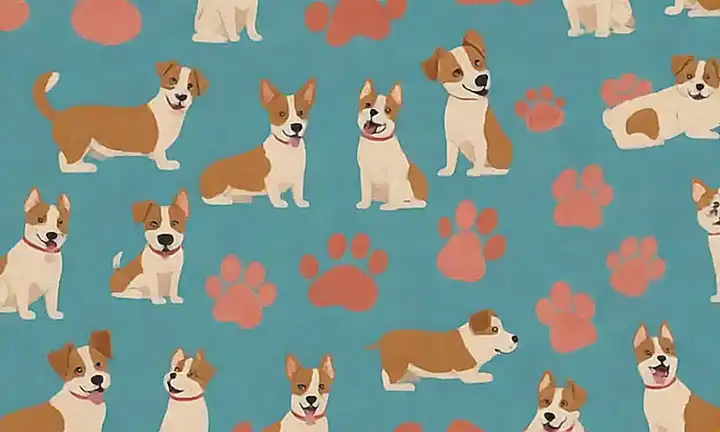 Una ilustración de perros felices y juguetones con expresiones de alegría, con delimitaciones de áreas favoritas e imperativas en una atractiva portada