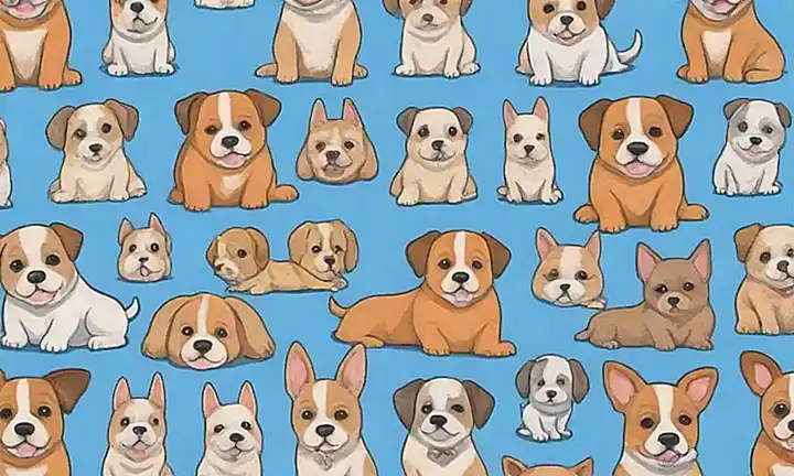 Papel con imágenes educativas y ojos de cachorro desgastados.  
