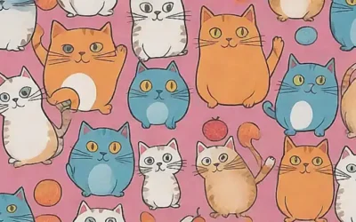 Un diseño animado con imágenes de gatos y un diseño de alegría