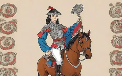 Una guerrera yegua coreana se alza en la pared como heroica.  **Translation :** A Korean Yegua warrior horse woman rises high on the wall like a hero