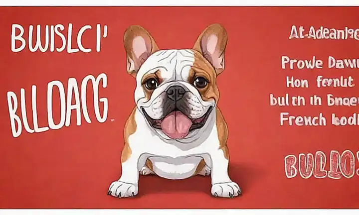 Foto adorable de un bulldog en fondo rojo con texto que dice Ventajas de tener un Bulldog Francés en mayúsculas