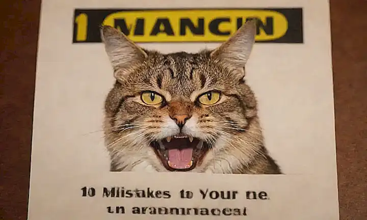**Lleva una advertencia con un gato enojado, ilustrando 10 errores no cometidos al cuidar a tu gato, y resalta la importancia de la vacunación y desparasitación.**   Let me know if you would like to see other options!  