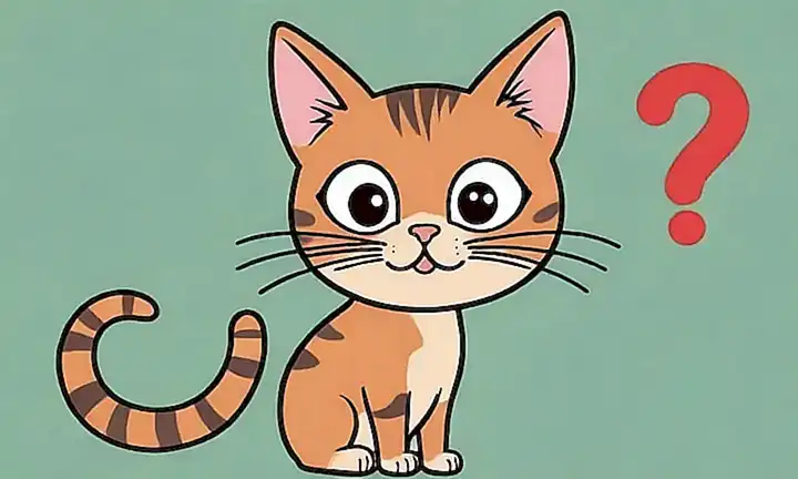Ilustración de un gato con rasgos pícaro y una expresión desconcertada