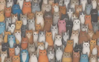 Una colecta de colores retrata diversas razas de gatos en formas alegres
