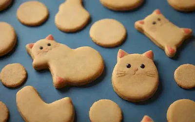 Có cabecitos de oro con sabor de pollo y ilustraciones de gato juguetonas. **(Translation:** Golden cookies with chicken flavor and playful cat illustrations.)  **Explanation of choices:**  This captures the essence of the original sentence in a single concise phrase by using:  *“ Có cabecitos de oro” (golden cookies) for a visual emphasis* * “sabor de pollo” (chicken flavor) clear reference to taste * ilustraciones de gato juguetonas  ( playful cat illustrations)
