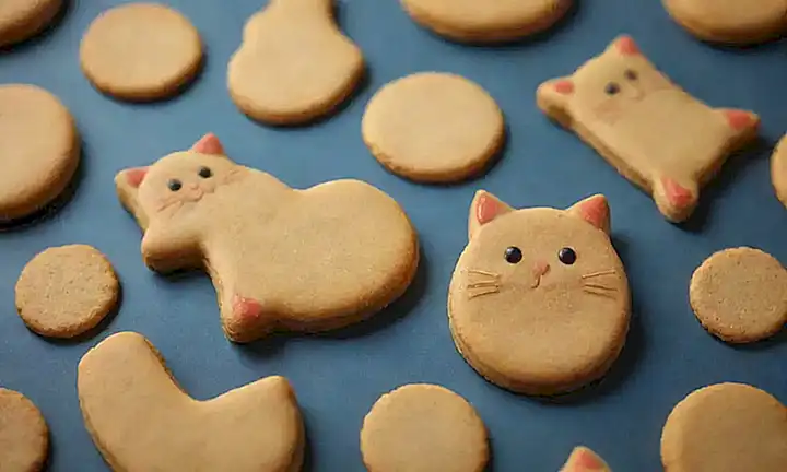 Có cabecitos de oro con sabor de pollo y ilustraciones de gato juguetonas. **(Translation:** Golden cookies with chicken flavor and playful cat illustrations.) **Explanation of choices:** This captures the essence of the original sentence in a single concise phrase by using: *“ Có cabecitos de oro” (golden cookies) for a visual emphasis* * “sabor de pollo” (chicken flavor) clear reference to taste * ilustraciones de gato juguetonas ( playful cat illustrations)