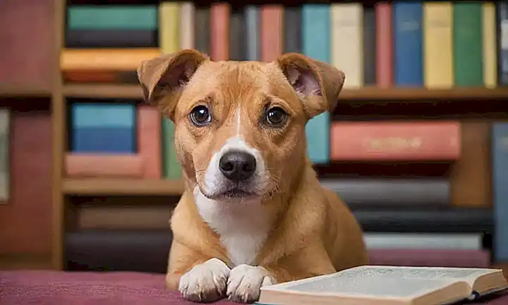Un perro con la cola entrenada mira con curiosidad y nerviosismo